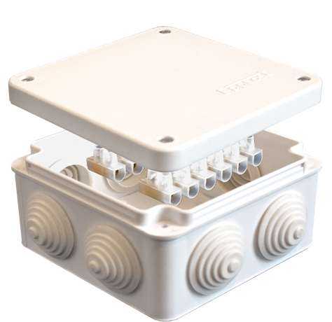 Коробка распределительная ОП 105х105х56мм IP54 с клемм. 7 выходов 4 гермоввода 10А 12 контактов крыш