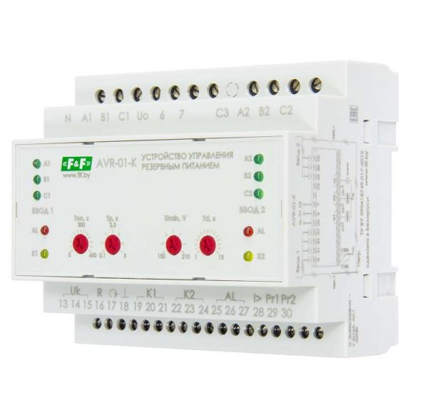 Устройство управления резервным питанием AVR-01-K (2 ввода; 1 нагрузка 35мм 3х400В+N 2х16А 2P IP20 м