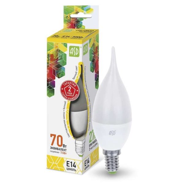 Лампа светодиодная LED-свеча на ветру-standard 7.5Вт свеча на ветру 3000К тепл. бел. E14 675лм 160-2