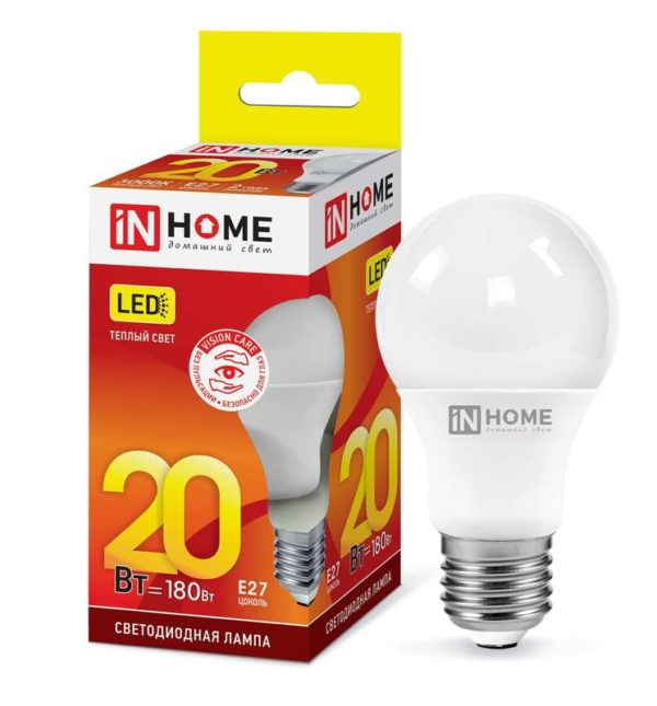 Лампа светодиодная LED-A65-VC 20Вт 230В E27 3000К 1800Лм IN HOME 4690612020297
