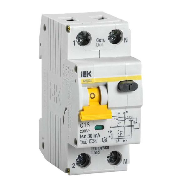 Выключатель автоматический дифференциального тока 2п (1P+N) C 16А 30мА тип A 6кА АВДТ-32 ИЭК MAD22-5