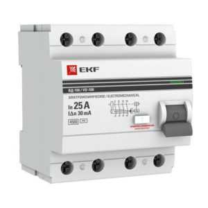 Выключатель дифференциального тока (УЗО) 4п 25А 30мА тип AC ВД-100 PROxima (электромех.) EKF elcb-4-