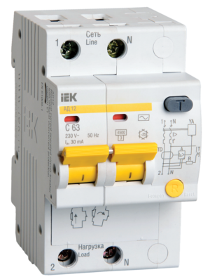 Выключатель автоматический дифференциального тока 2п C 16А 30мА тип AC 4.5кА АД-12 ИЭК MAD10-2-016-C