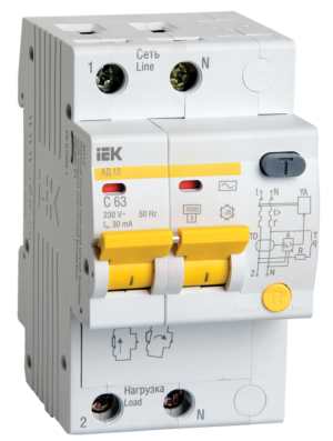 Выключатель автоматический дифференциального тока 2п C 40А 30мА тип AC 4.5кА АД-12 ИЭК MAD10-2-040-C
