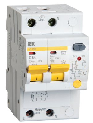 Выключатель автоматический дифференциального тока 2п C 16А 30мА тип A 4.5кА АД-12М ИЭК MAD12-2-016-C