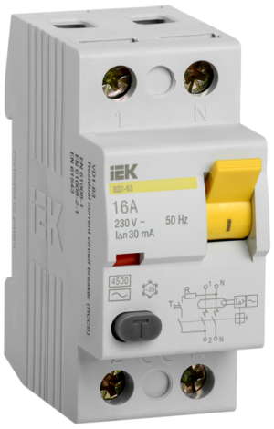 Выключатель дифференциального тока (УЗО) 2п 16А 30мА тип AC ВД1-63 ИЭК MDV10-2-016-030