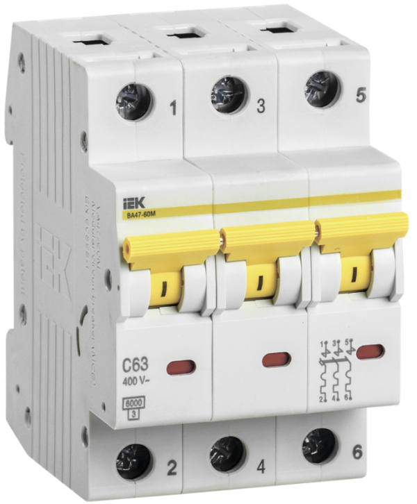 Выключатель автоматический модульный 3п C 50А 6кА ВА47-60M ИЭК MVA31-3-050-C