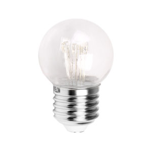 Лампа шар e27 6 LED  Ø45мм - ТЕПЛЫЙ БЕЛЫЙ, прозрачная колба, эффект лампы накаливания