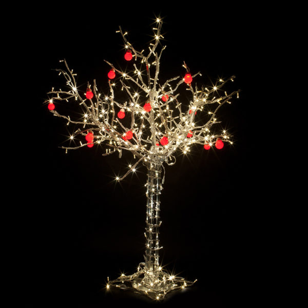 Светодиодное дерево "Яблоня", высота 2 м, 18 красных яблок, ТЕПЛЫЙ БЕЛЫЙ светодиоды, IP65, понижающий трансформатор в комплекте, NEON-NIGHT
